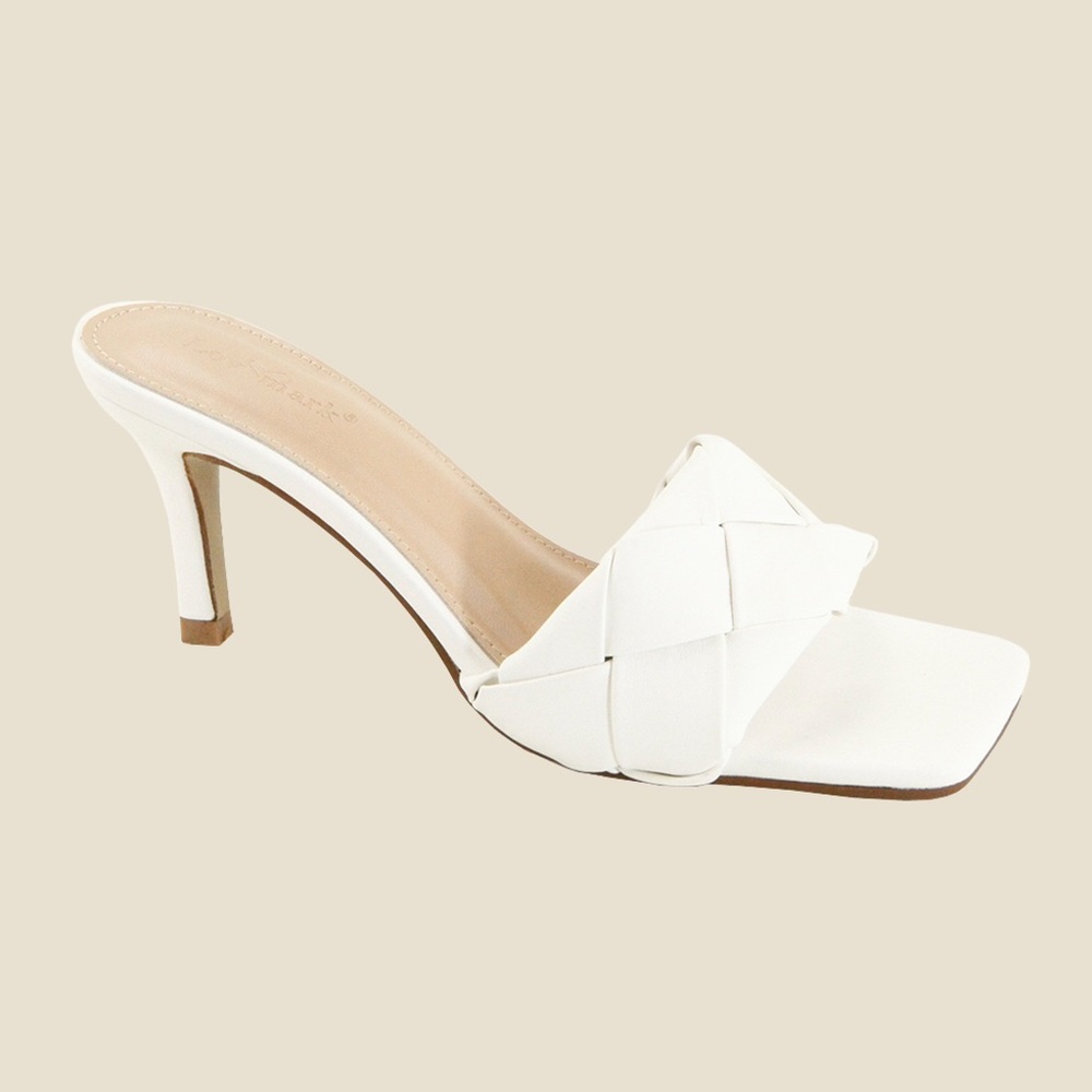 White Woven Heeled Mules